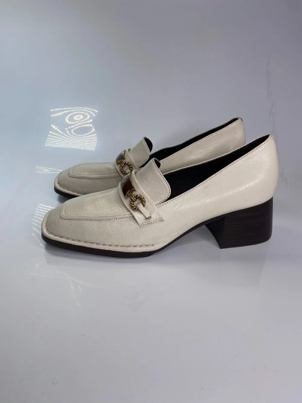 Tory Burch Women's Perrine High Heel Leather White Loafer Pumps Sz 9.5